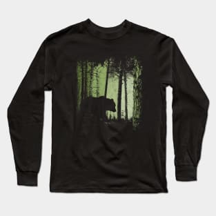 Twilight Forest Outdoor Romantic Grizzly Bear Silhouette Long Sleeve T-Shirt